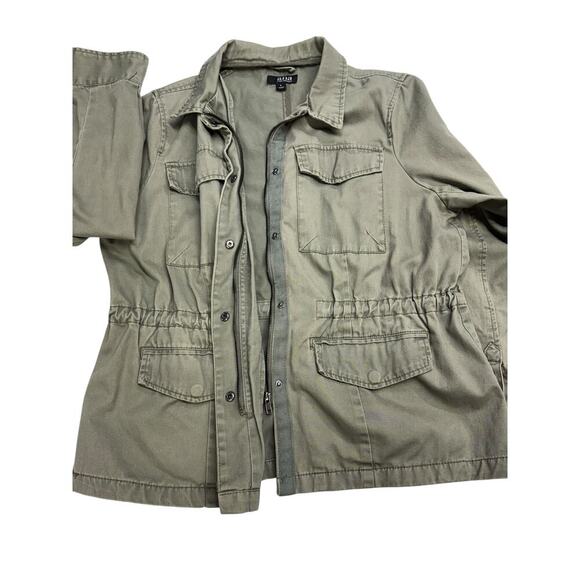 a.n.a. Olive Green Utility Jacket Drawstring Waist Snap Zip Closure Size L - Picture 8 of 11